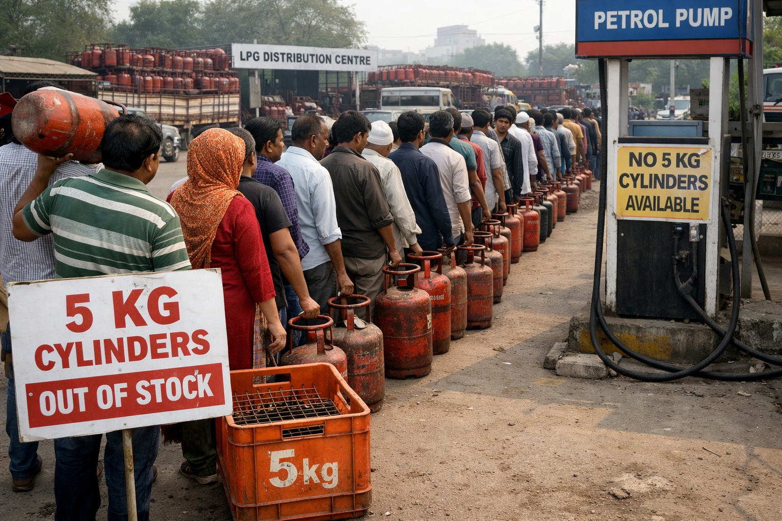 Gas Supply Crunch: 5 Kg Cylinders Unavailable at Petrol Pumps